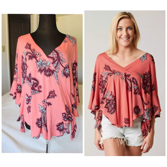Free People Tops - Free People Maui Wowie Paisley Flowy Blouse Size M/oversize Pink Top Casual
